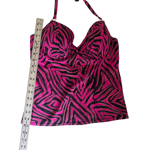 Ambrielle Halter Style, Black, Pink With Gold Glitter Tankini Swimsuit Top, 38C - Picture 6 of 8